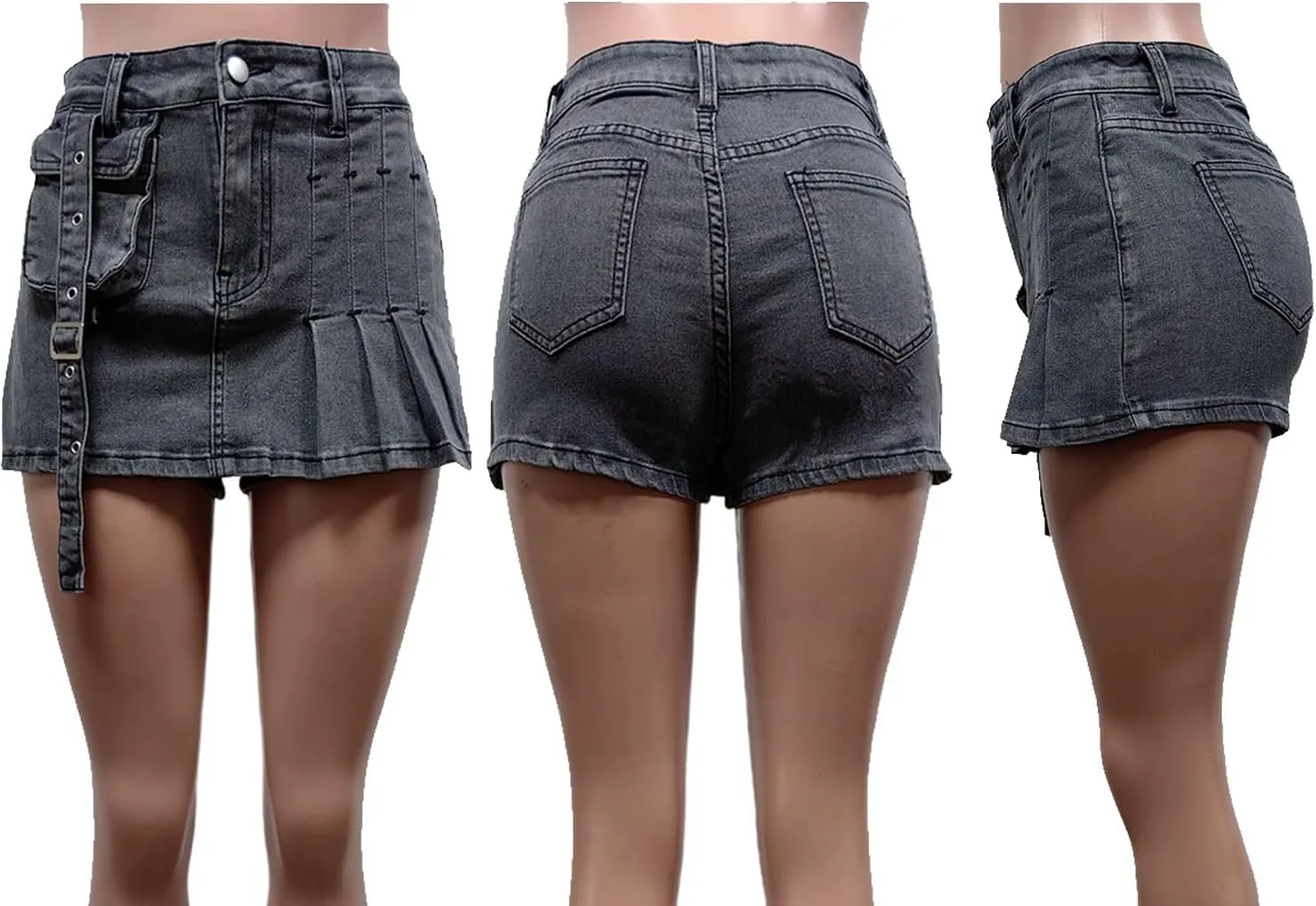 Women's Denim Cargo Mini Skirt High Waisted Casual A-Line Ruffle Pleated Y2K Bodycon Jean Short Skirts
