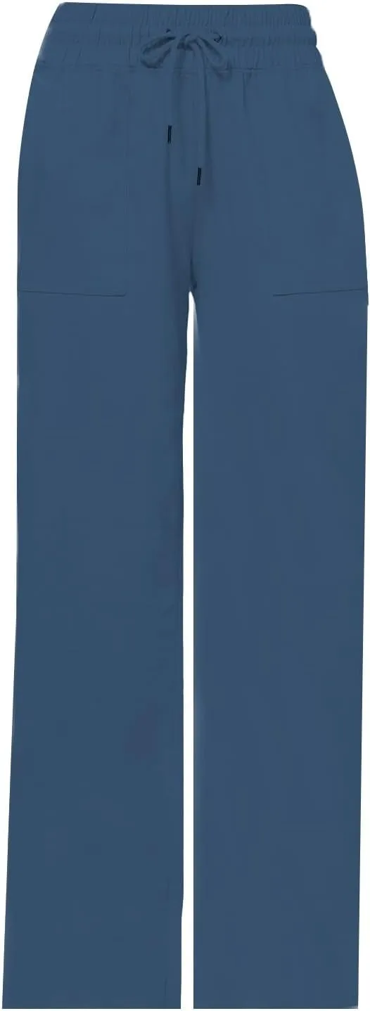 Womens Linen High Waist Pants Wide Leg Palazzo Trousers Cotton Linen Drawstring Summer Pants with Pockets