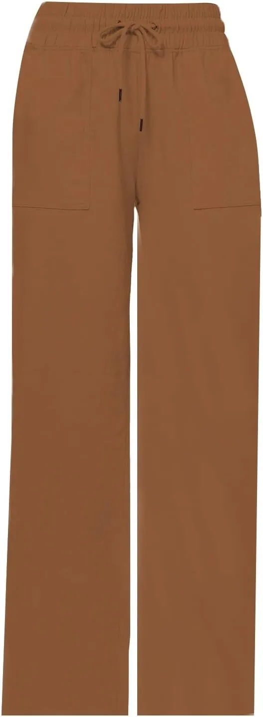 Womens Linen High Waist Pants Wide Leg Palazzo Trousers Cotton Linen Drawstring Summer Pants with Pockets