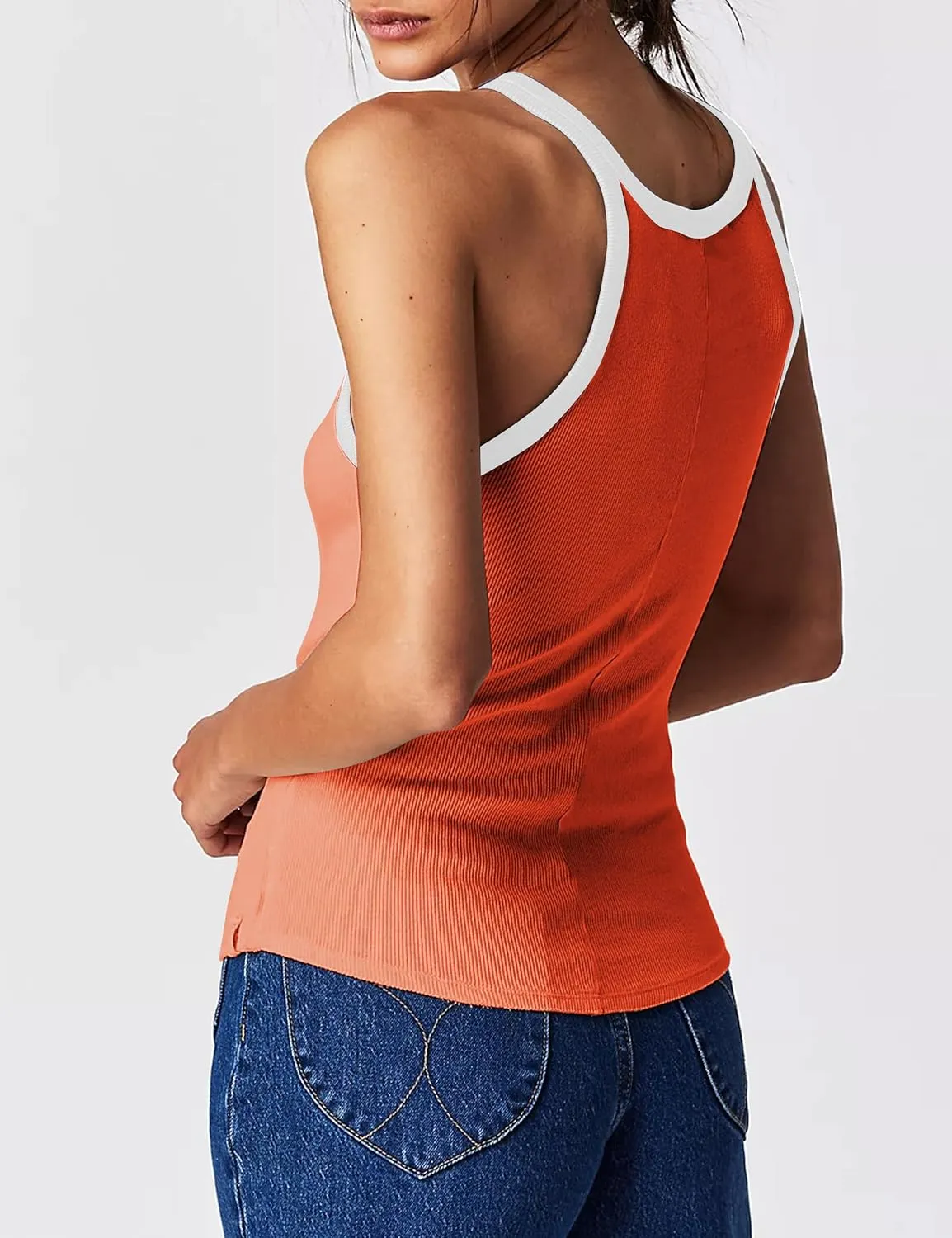 Womens Racerback Cami Tank Top Color Block Scoop Neck Ribbed Knit Camisole Sleeveless Cami Shirt Y2k Summer Tops