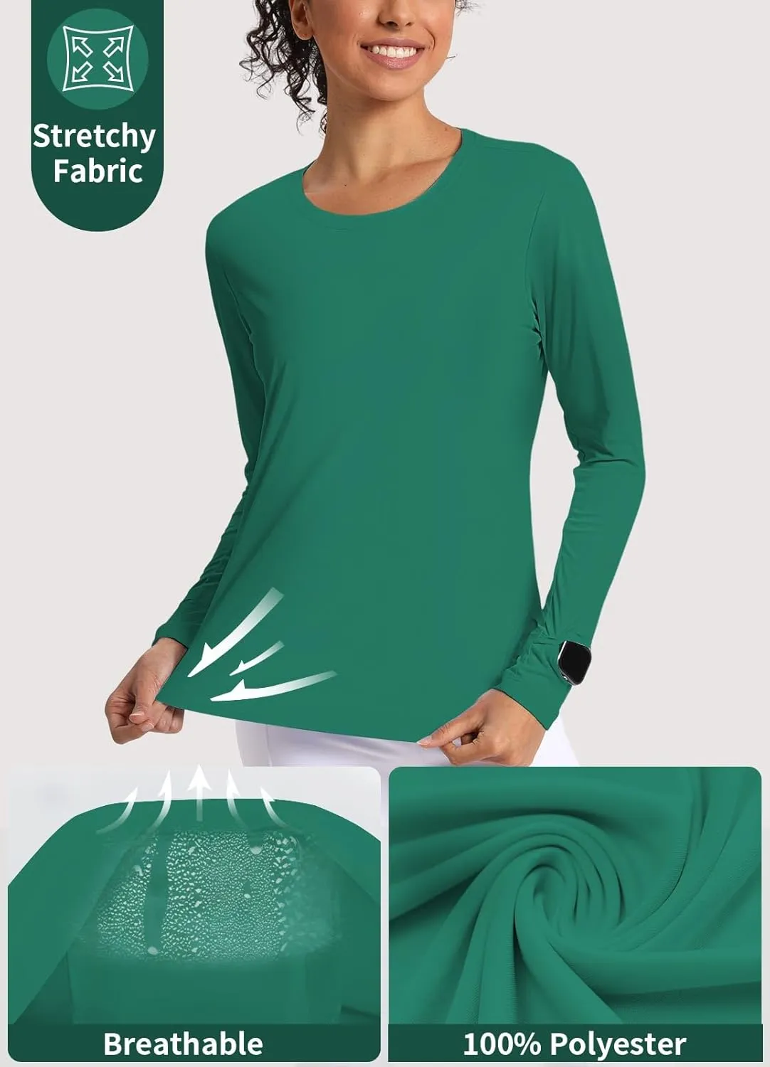 Women's Sun Shirts UPF 50  UV Protection Long Sleeve Rash Guard Lightweight Quick Dry SPF Hiking Tops