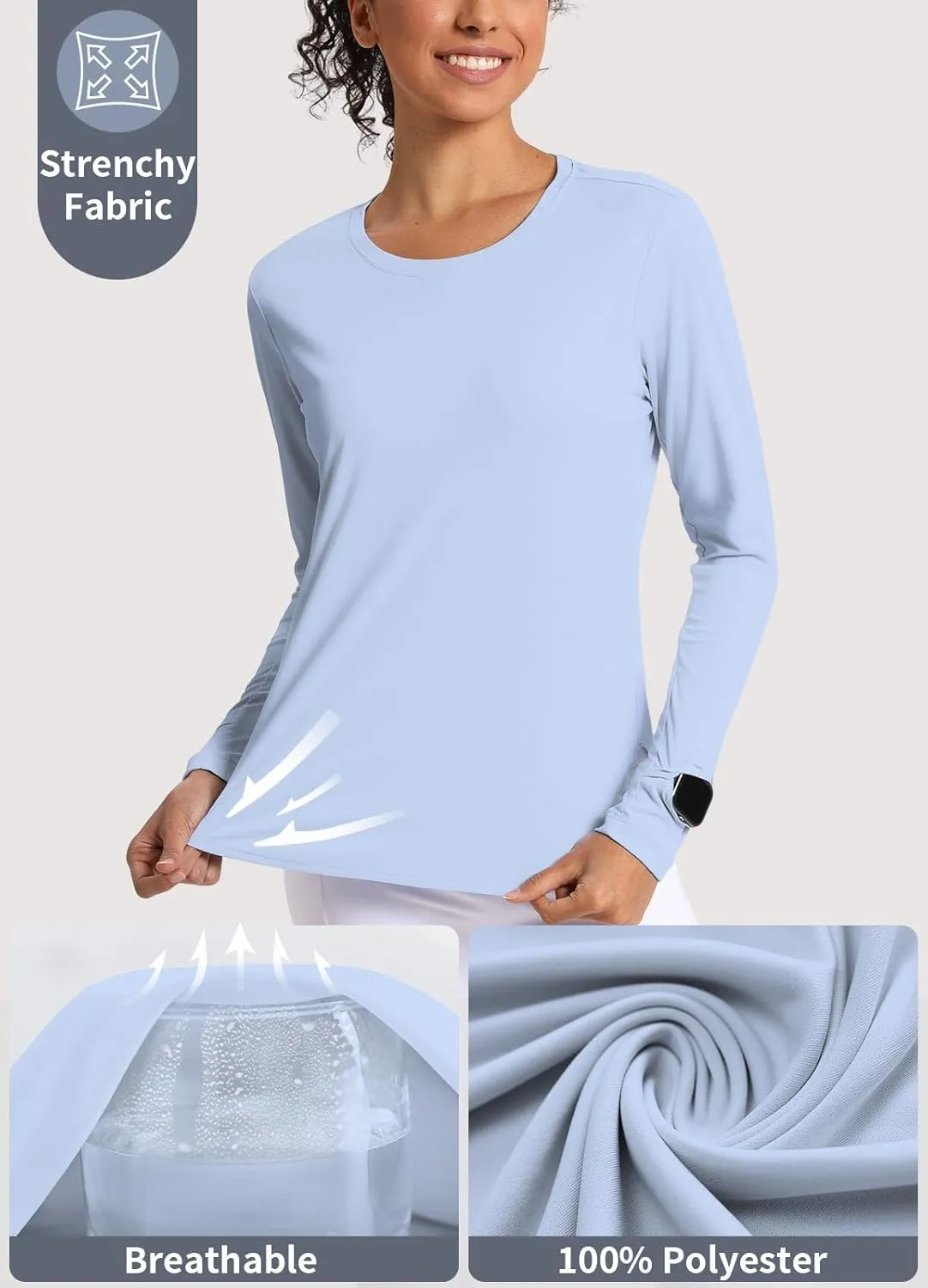 Women's Sun Shirts UPF 50  UV Protection Long Sleeve Rash Guard Lightweight Quick Dry SPF Hiking Tops