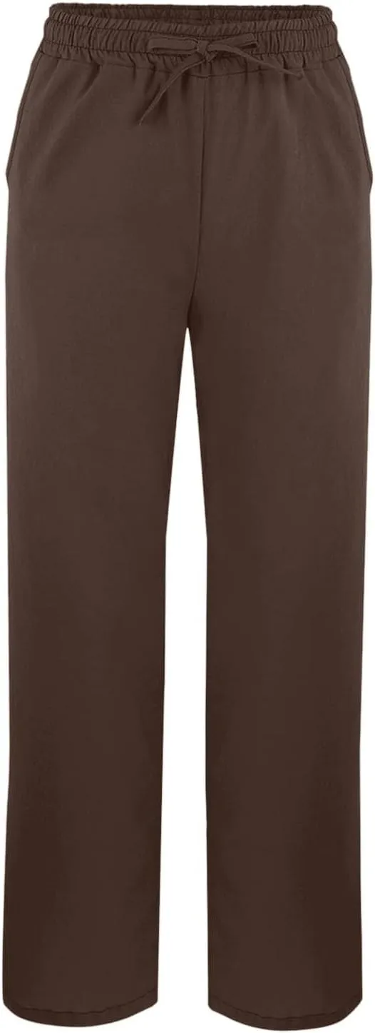Womens Wide Leg Cotton Linen Pants Side Slit Hem Ankle Length Slacks Casual Elastic Waist Trousers with Pockets