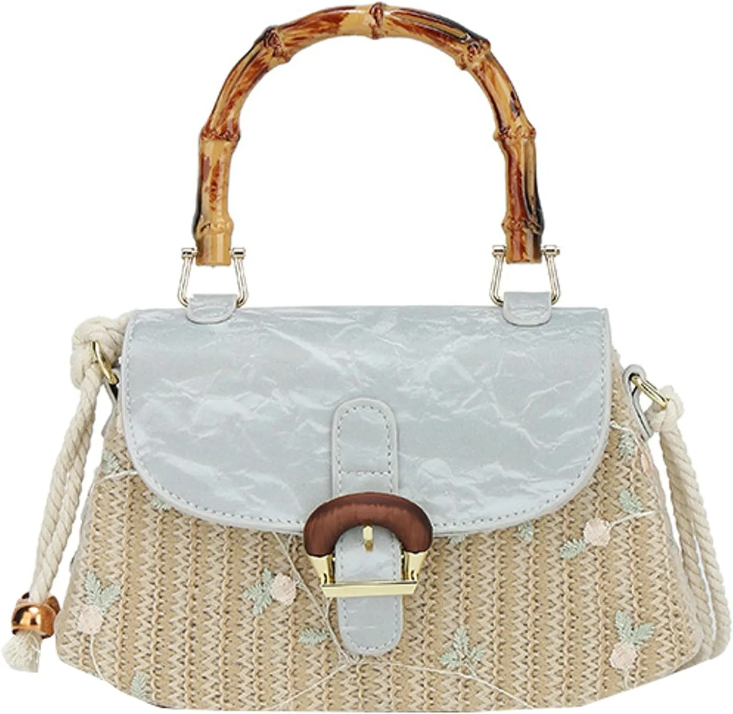 Woven Satchel Handbag Rural Style Box Bag Bamboo Handle New Chinese-Shoulder Crossbody Purse