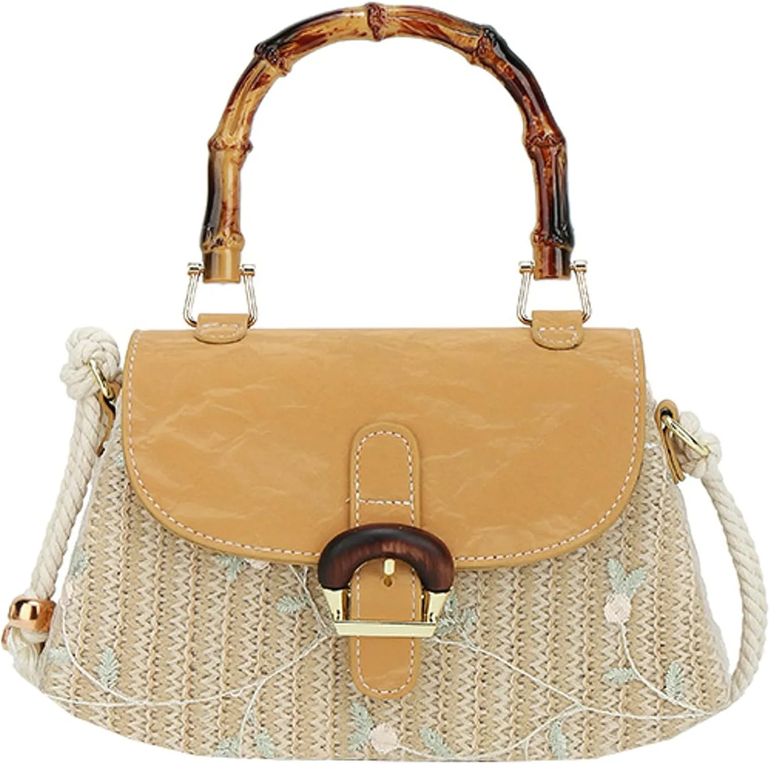 Woven Satchel Handbag Rural Style Box Bag Bamboo Handle New Chinese-Shoulder Crossbody Purse