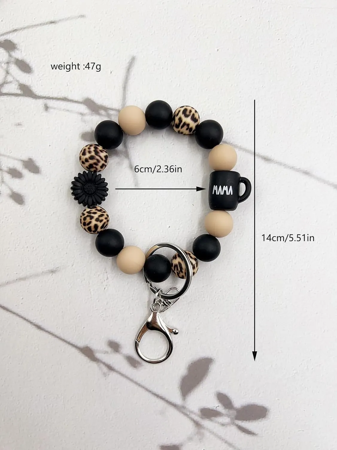 Wrist Keychains Wristlet for Women Silicone Bead Leopard Car Key Holder Mother's Day Gift for Mom Key Ring Bracelet