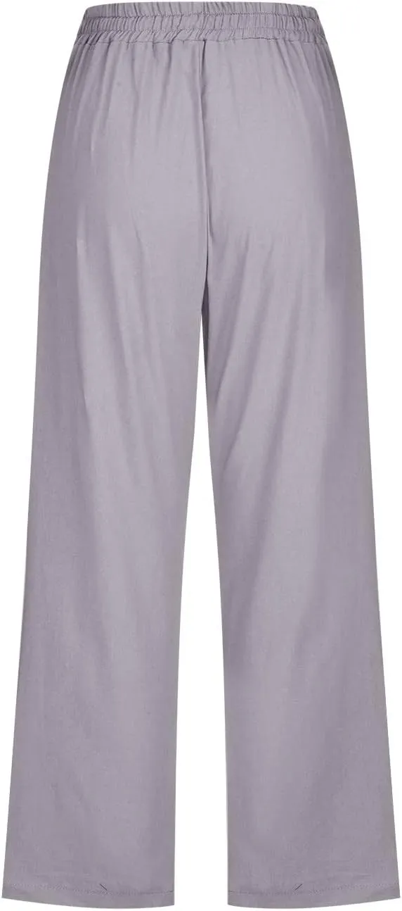 Xiaojmake Linen Capri Pants for Womens Drawstring Waist Summer Casual Pants Loose Wide Leg Trouser Cropped Pants with Pockets