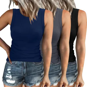 XIEERDUO Womens Summer Tank Tops Racerback High Neck Basic Casual Slim Fit Sleeveless 3 Pack