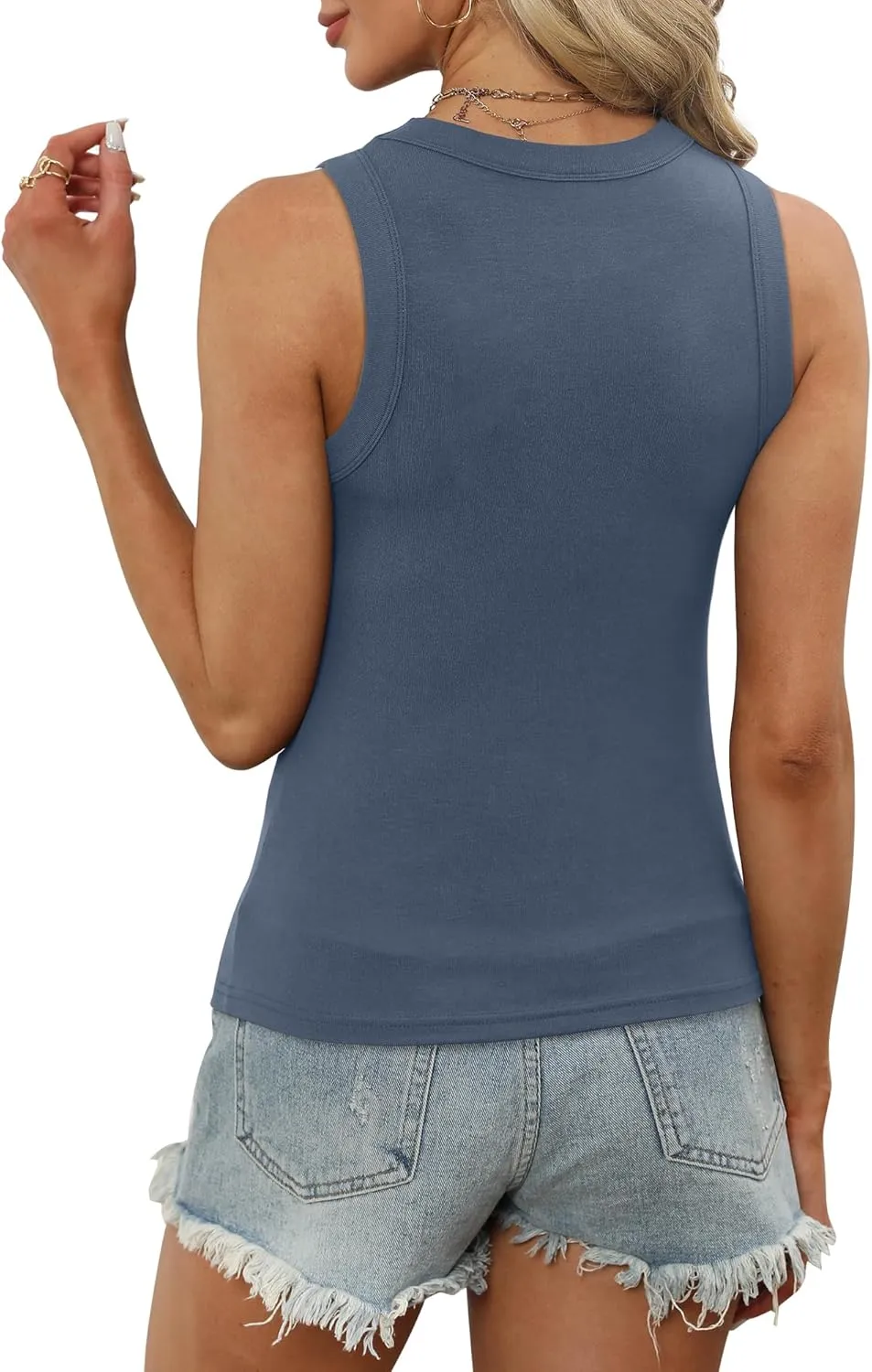 XIEERDUO Womens Summer Tank Tops Racerback High Neck Basic Casual Slim Fit Sleeveless 3 Pack