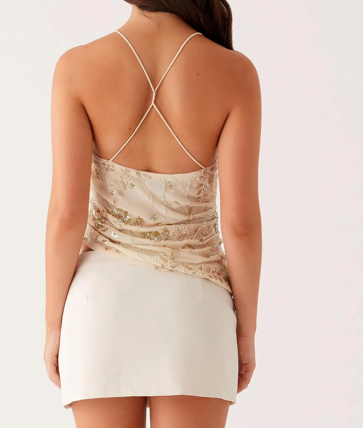 Y2K Halter Sequin Sparkly Tops for Women Cute Backless Rhinestone Pearl Camisole Low Cut Sleeveless Going Out Tops