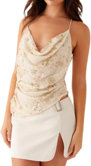 Y2K Halter Sequin Sparkly Tops for Women Cute Backless Rhinestone Pearl Camisole Low Cut Sleeveless Going Out Tops