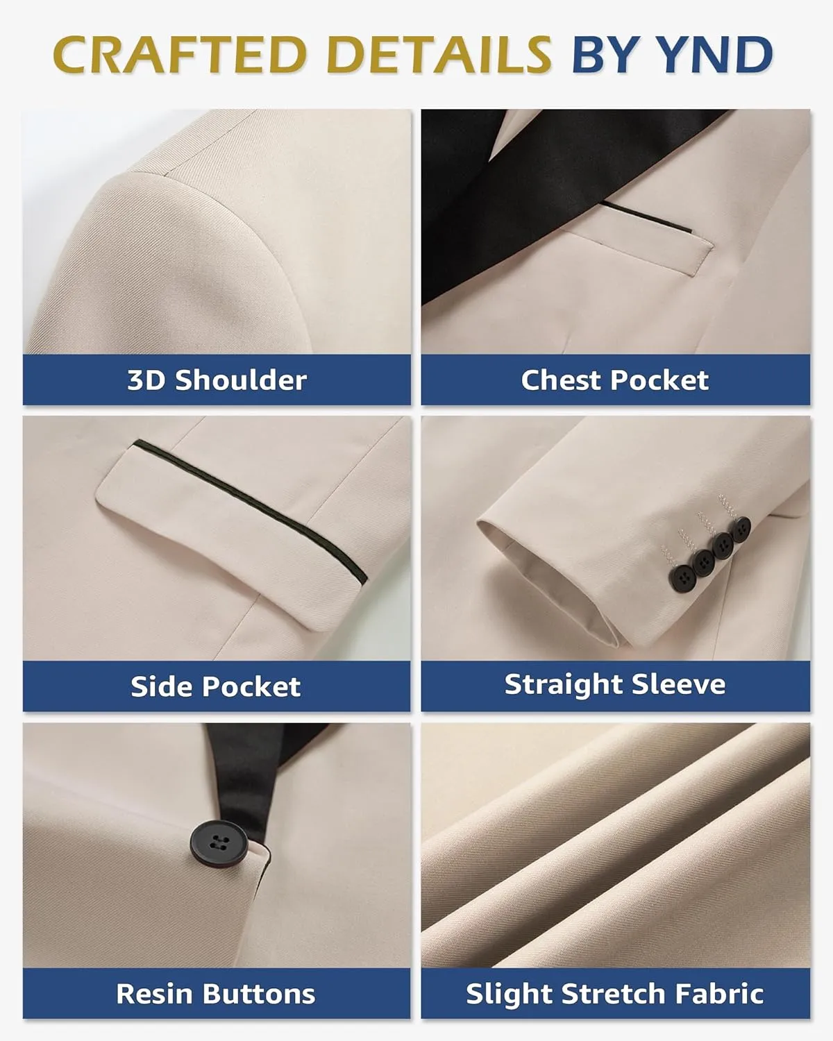 YND Men's One Button Casual Slim Fit Blazer, Shawl Lapel Lightweight Jacket Dinner Prom Party Tuxedo